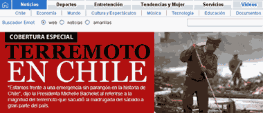 Terremoto na capa de El Mercurio